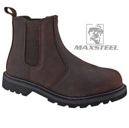 MENS LEATHER BROWN SAFETY GOODYEAR WELTED SLIP ON CHELSEA DEALER BOOT