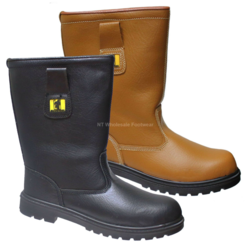 MENS LEATHER FURLINED RIGGER STEEL TOE CAP WORK BOOTS