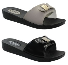 Ladies Chips Open Back Slip On Mules Flip Flops WIth A Buckle